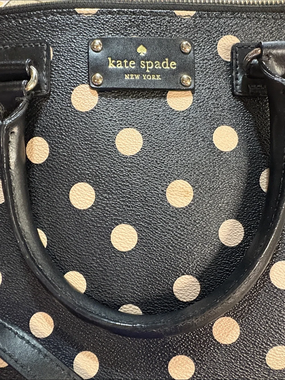kate spade Black Satchel with Cream Polka Dots and Gold Hardware